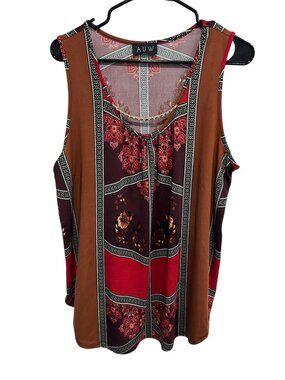 AUW Womens Large Sleeveless Boho Inspired Floral Patchwork Tank Top Hippie